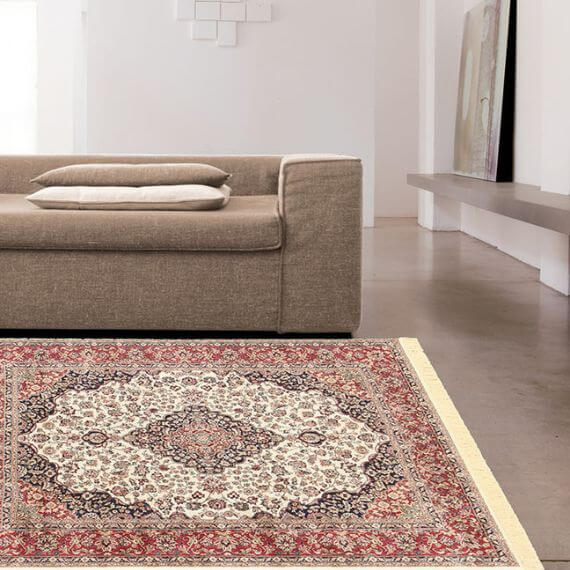 Tapis ivoire style oriental pour salon rectangle Clifden